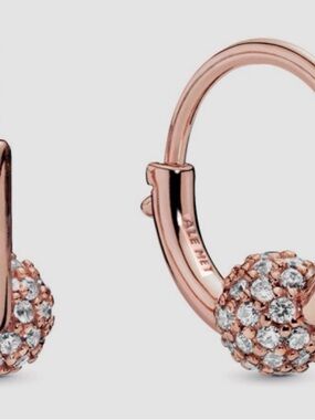 Pandora Rose Gold Plated Hoop Earrings with Crystal Pavé Spheres